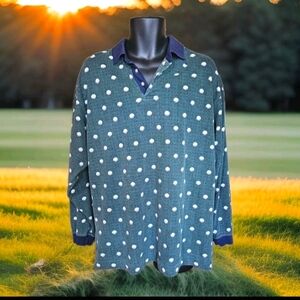 Vintage Bugle Boy Men's Large Golf Print Long Sleeve Polo Shirt Gently Worn